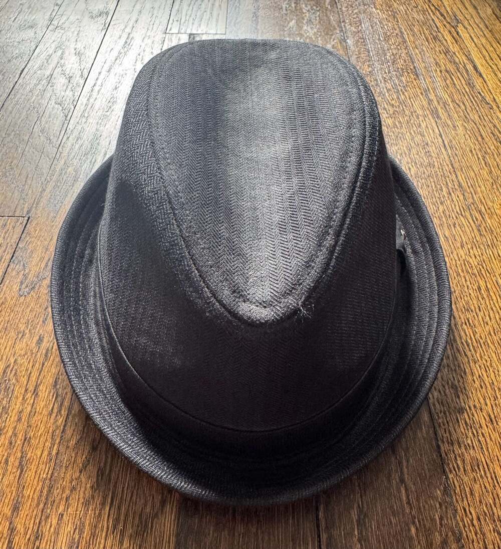 VTG HAT SM/MED Black Herringbone Fedora Christys' Crown Series with Crown Pin